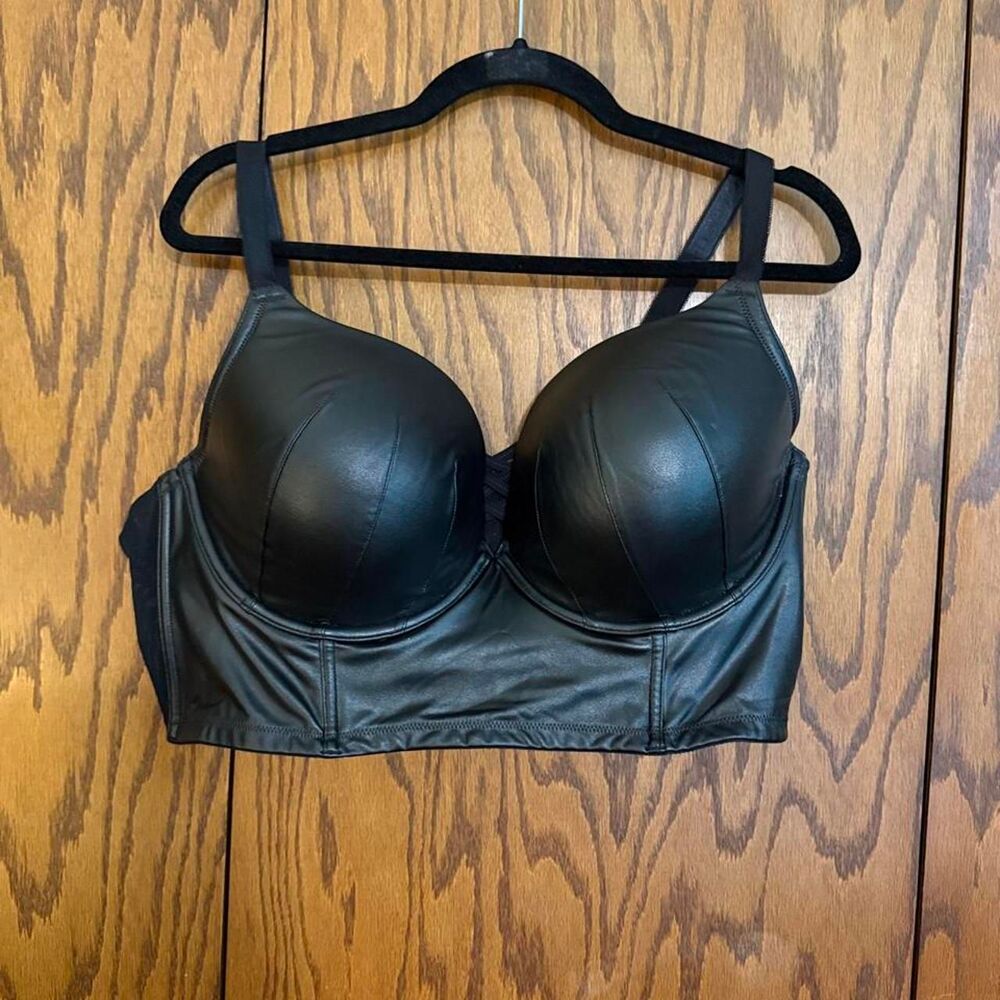 Torrid Curve Black Faux Leather Longline Bra 42DD